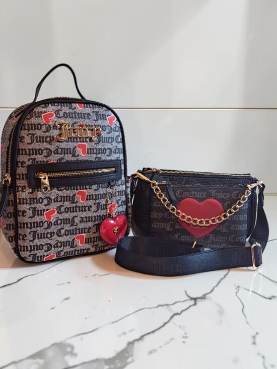Juicy Couture Black, Beige, w/Red Hearts Backpack & Crossbody Bundle Set main image 11